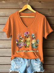 Women's Cute Chicken Print Casual T-shirt
