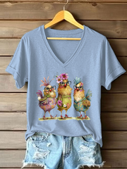 Women's Cute Chicken Print Casual T-shirt