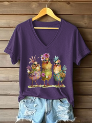 Women's Cute Chicken Print Casual T-shirt