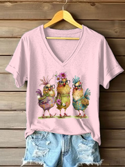 Women's Cute Chicken Print Casual T-shirt