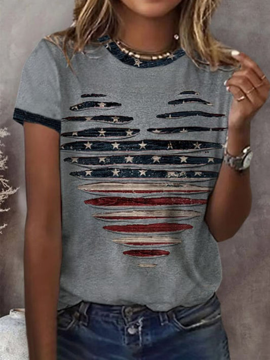 Women's Independence Day Love Flag Short-sleeved T-shirt