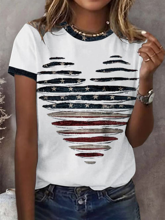 Women's Independence Day Love Flag Short-sleeved T-shirt