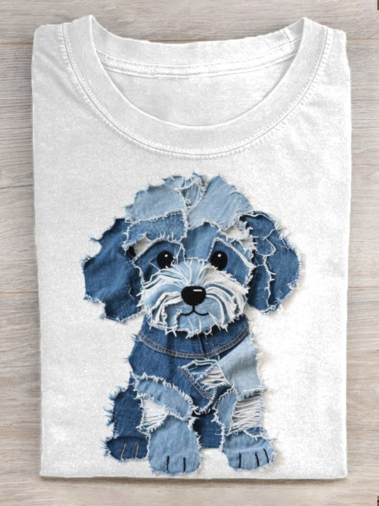 Women's Funny Dog Patchwork Art Short Sleeve T-Shirt