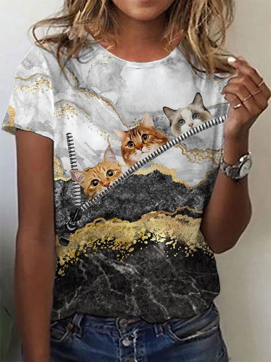 Women's Funny Cat Print T-Shirt