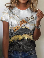 Women's Funny Cat Print T-Shirt