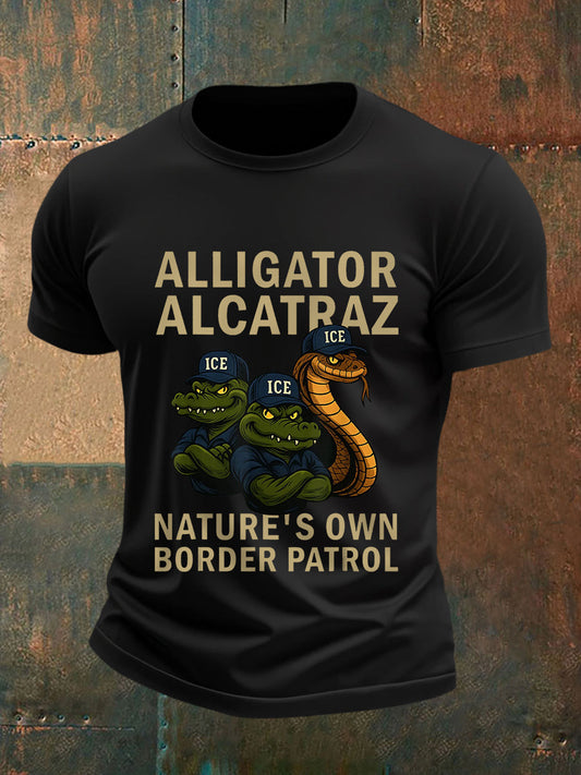 Men's Retro Alligator Alcatraz Funny Florida Everglades Dark Humor Tee