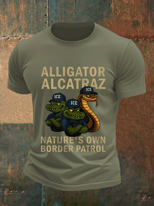 Men's Retro Alligator Alcatraz Funny Florida Everglades Dark Humor Tee
