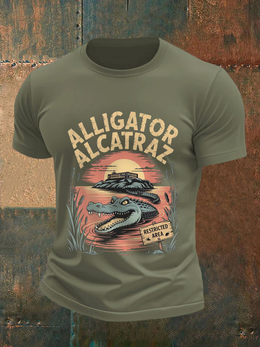 Men's Retro Alligator Alcatraz Funny Florida Everglades Dark Humor Tee