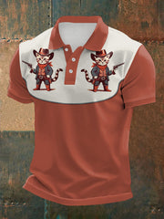 Men's Retro Western Cowcat Print Casual Top