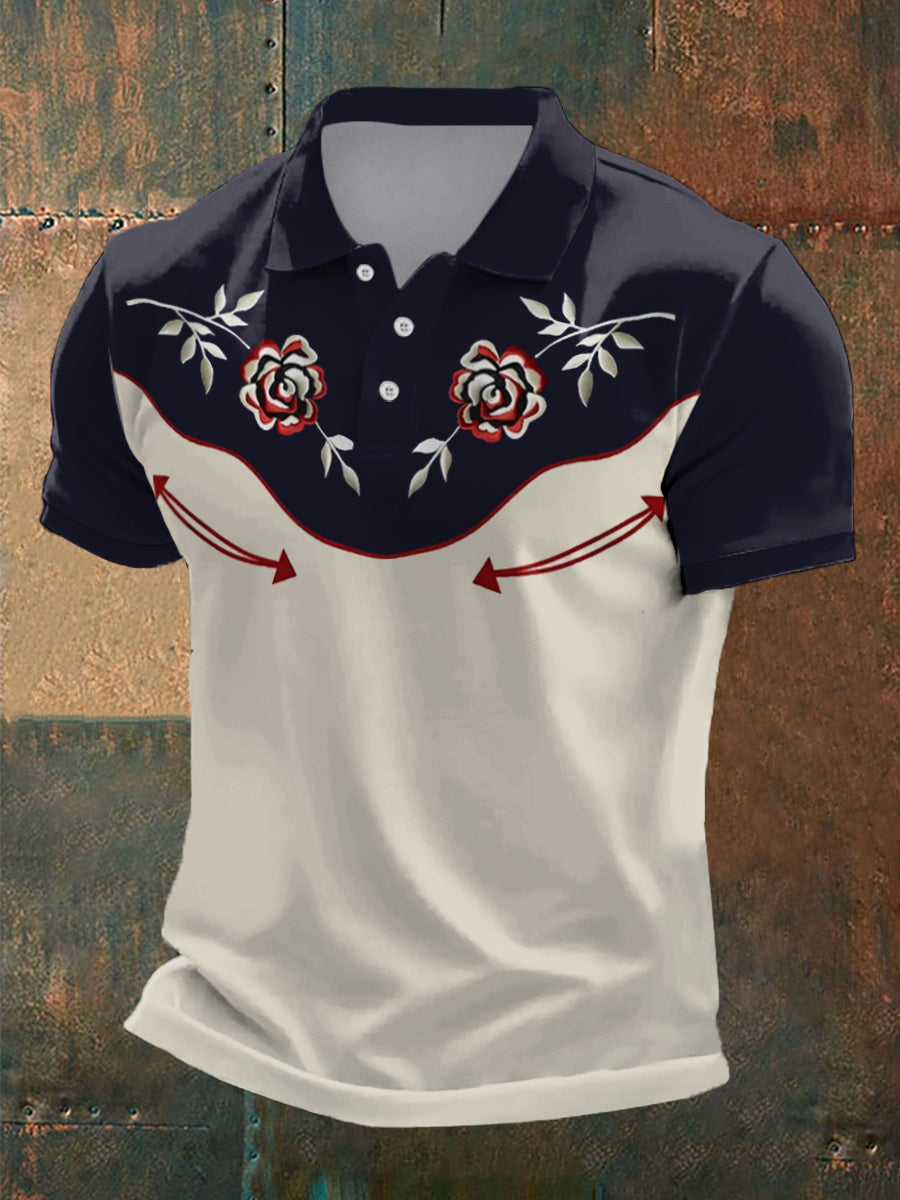 Men's Retro Western Floral Print Casual Top