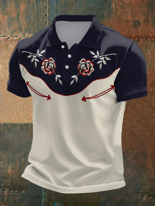 Men's Retro Western Floral Print Casual Top