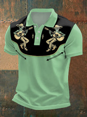 Men's Retro Western Alien Cowboy Play Guitar Print Casual Top
