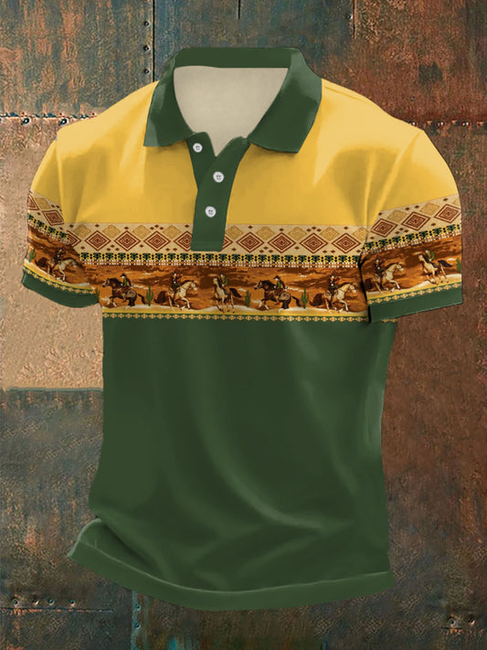 Men's Retro Western Cowboys Aztec Print Casual Top