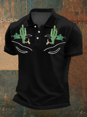 Men's Retro Western Bull Skull Desert Cactus Print Casual Top