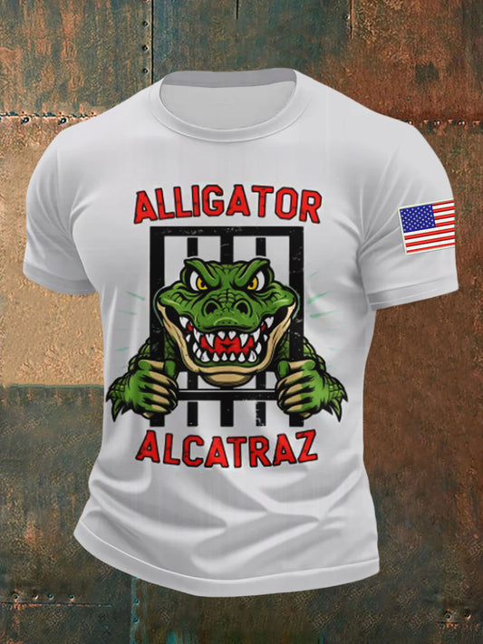 Men's Retro Alligator Alcatraz Funny Florida Everglades Dark Humor T-Shirt