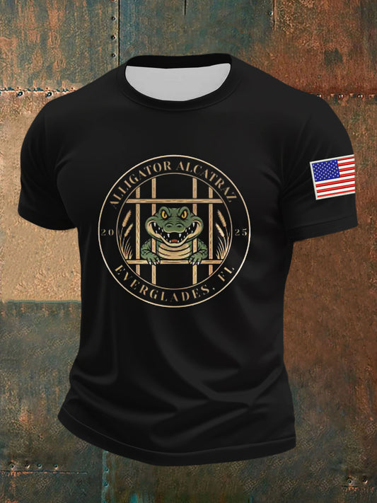 Men's Retro Alligator Alcatraz Funny Florida Everglades Dark Humor T-Shirt