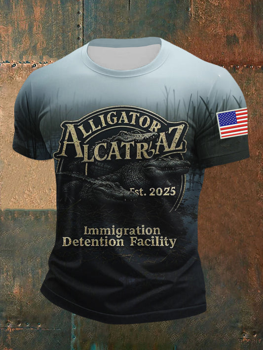 Men's Retro Alligator Alcatraz Funny Florida Everglades Dark Humor T-Shirt
