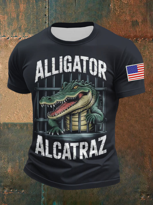 Men's Retro Alligator Alcatraz Funny Florida Everglades Dark Humor T-Shirt