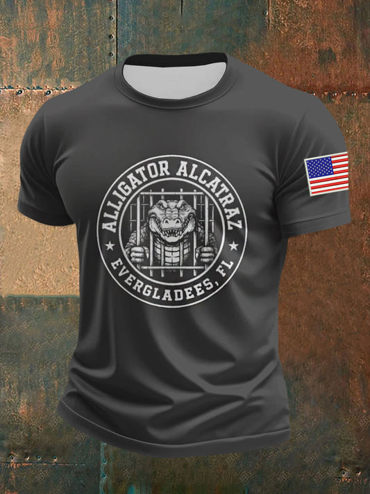 Men's Retro Alligator Alcatraz Funny Florida Everglades Dark Humor T-Shirt