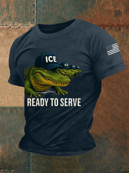 Men's Retro Funny Ready To Serve Alligator Alcatraz Florida Everglades Dark Humor Tee