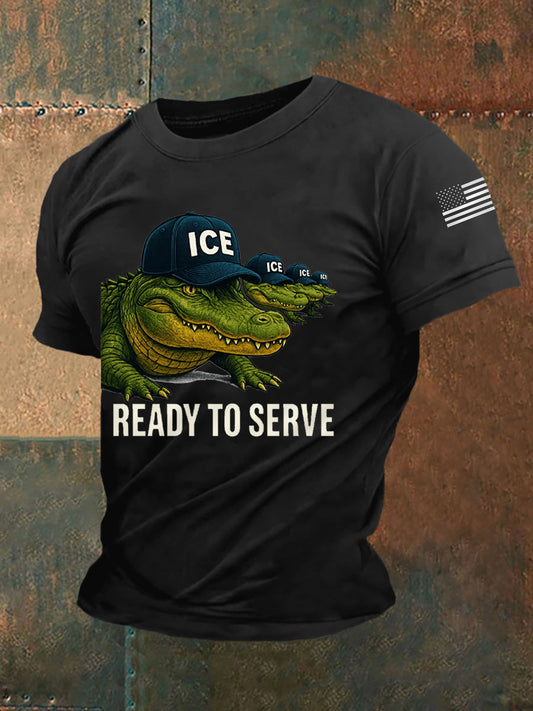 Men's Retro Funny Ready To Serve Alligator Alcatraz Florida Everglades Dark Humor Tee