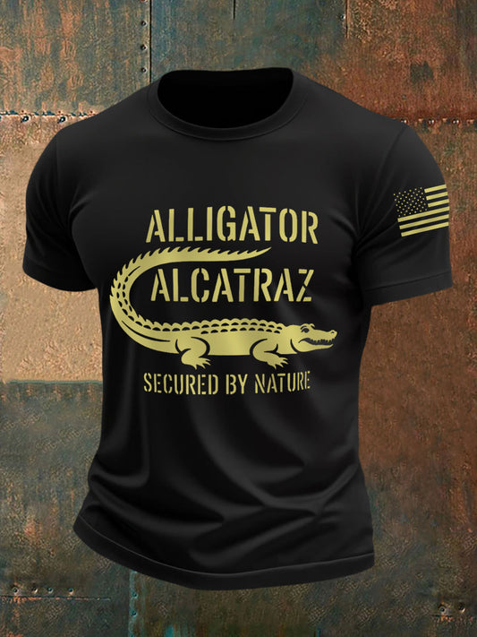 Men's Retro Alligator Alcatraz Funny Florida Everglades Dark Humor Tee