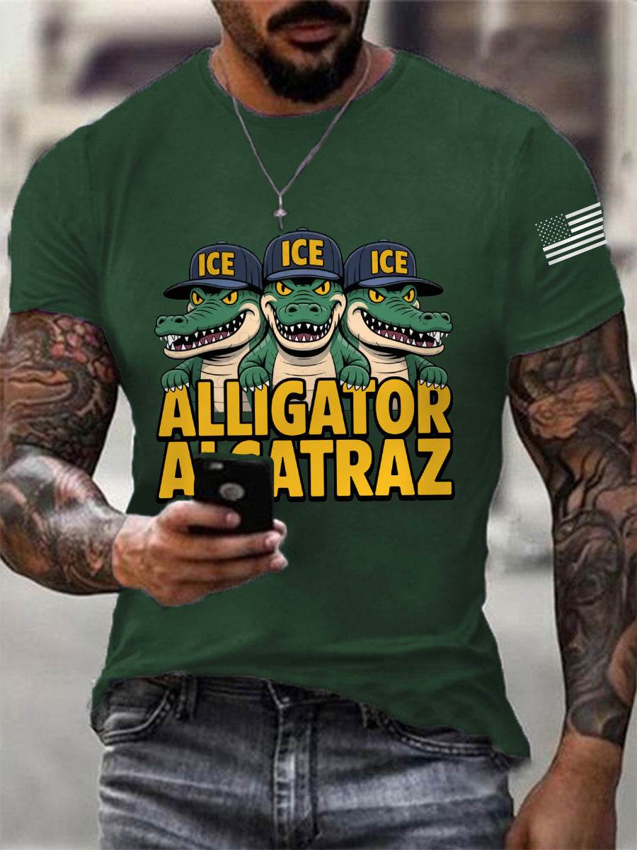 Men's Retro Alligator Alcatraz Funny Florida Everglades Dark Humor Tee