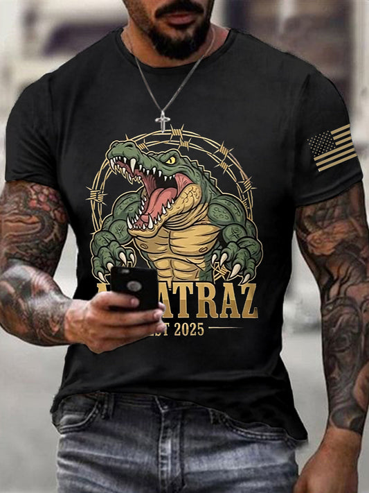 Men's Retro Alligator Alcatraz Funny Florida Everglades Dark Humor Short Sleeve Tee