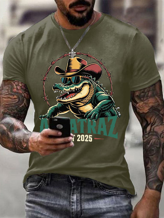 Men's Retro Alligator Alcatraz Funny Florida Everglades Dark Humor Short Sleeve Tee