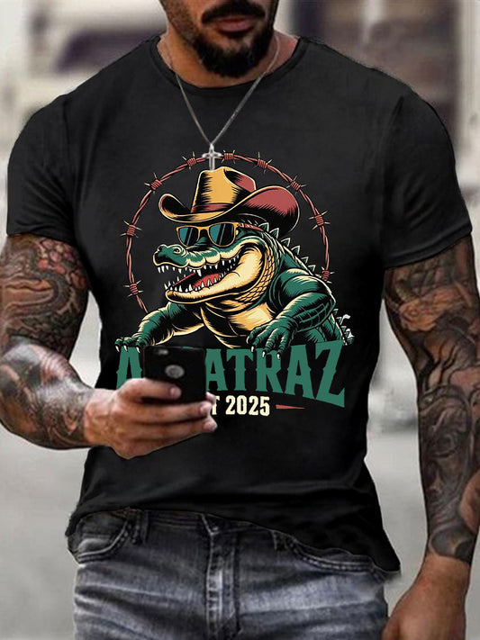 Men's Retro Alligator Alcatraz Funny Florida Everglades Dark Humor Short Sleeve Tee