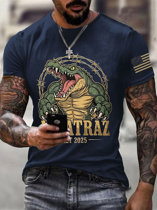 Men's Retro Alligator Alcatraz Funny Florida Everglades Dark Humor Short Sleeve Tee