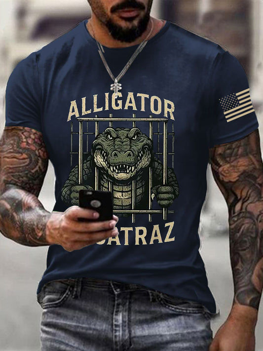 Men's Retro Alligator Alcatraz Funny Florida Everglades Dark Humor Short Sleeve Tee