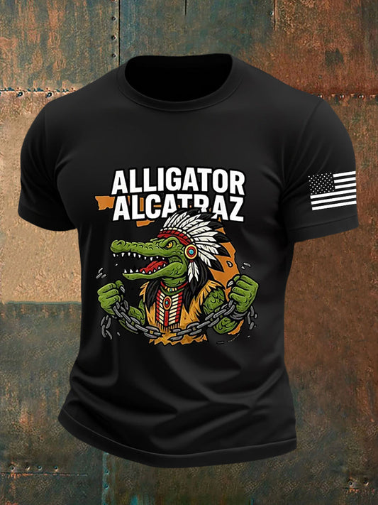 Men's Retro Alligator Alcatraz Funny Florida Everglades Dark Humor Short Sleeve Tee