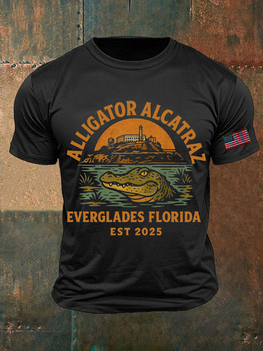 Men's Retro Alligator Alcatraz Funny Florida Everglades Dark Humor T-shirt