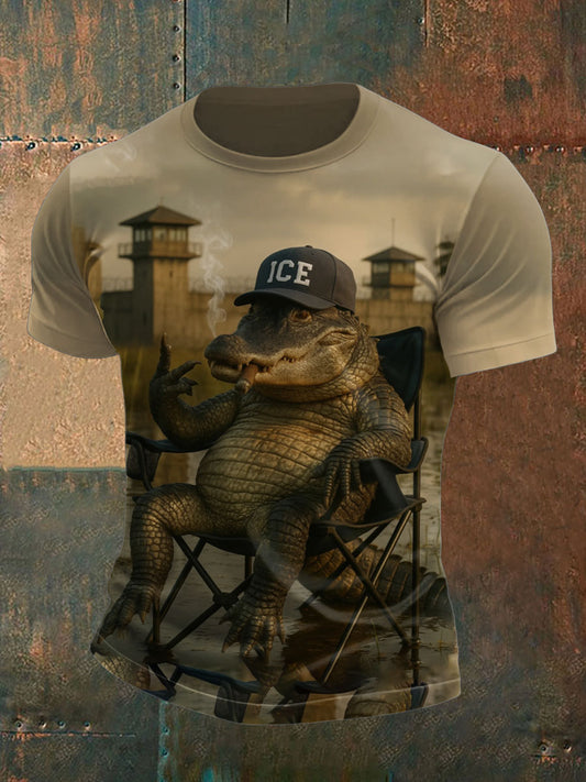 Men's Retro Alligator Alcatraz Funny Florida Everglades Dark Humor Printed T-shirt