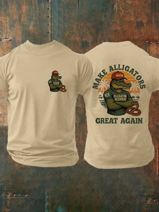 Men's Retro Alligator Alcatraz Funny Florida Everglades Dark Humor Short Sleeve Tee