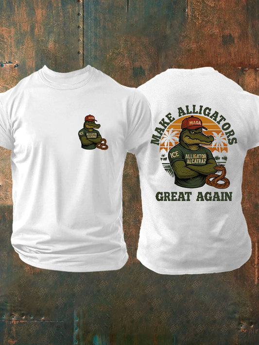 Men's Retro Alligator Alcatraz Funny Florida Everglades Dark Humor Short Sleeve Tee