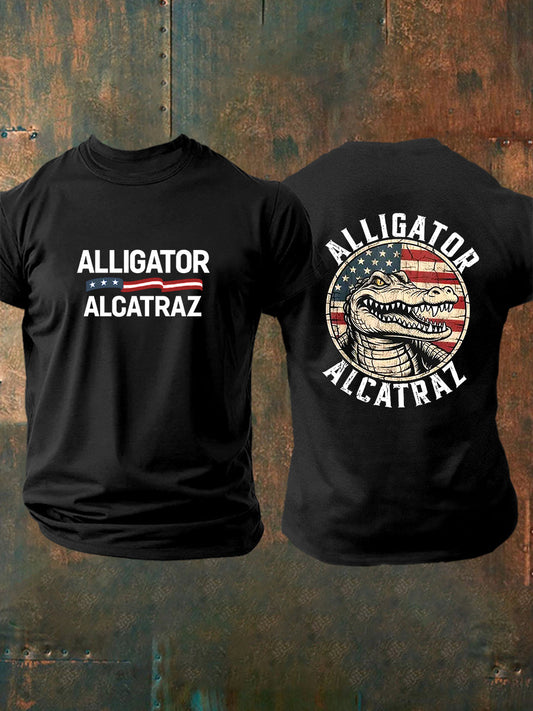 Men's Retro Alligator Alcatraz Funny Florida Everglades Dark Humor Short Sleeve Tee