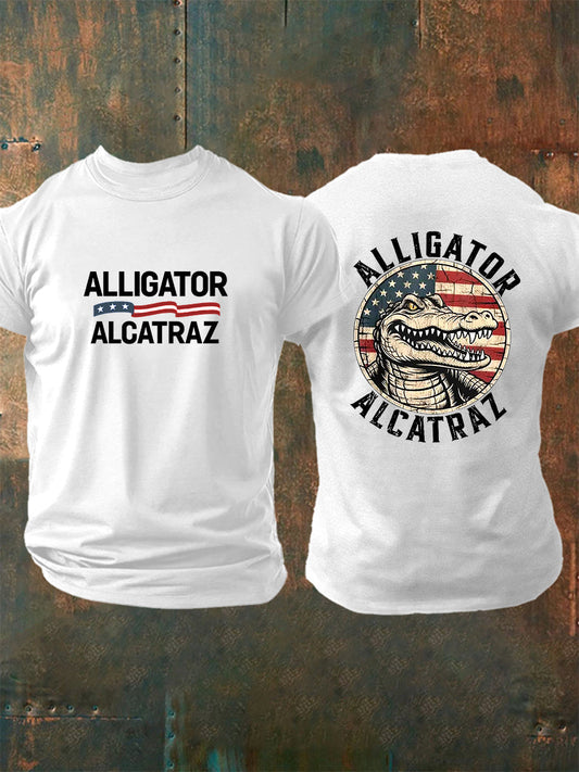 Men's Retro Alligator Alcatraz Funny Florida Everglades Dark Humor Short Sleeve Tee