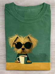 Women's Funny Dog Art Print Washed T-Shirt