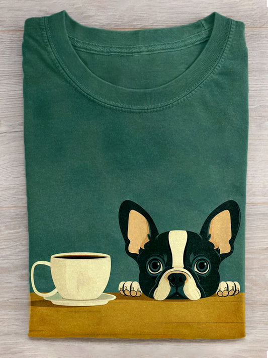Women's French Bulldog Art Print Washed T-Shirt