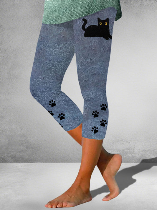 Women's black cat print leggings