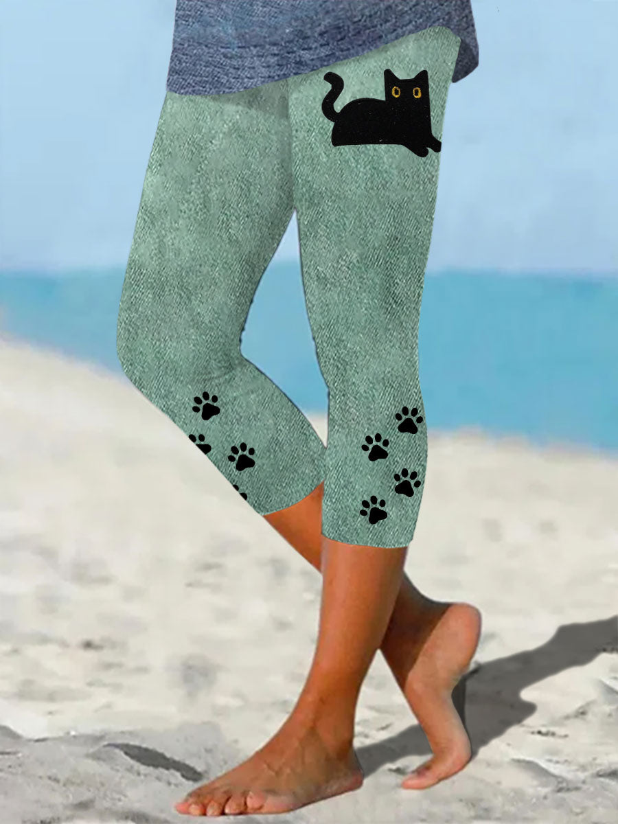 Women's black cat print leggings