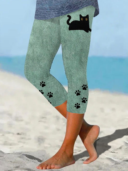 Women's black cat print leggings