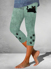 Women's black cat print leggings