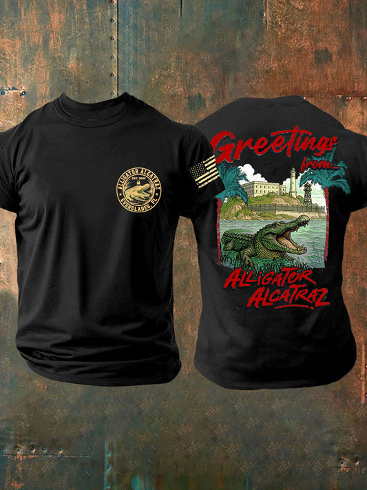 Men's Alligator Alcatraz Funny Florida Everglades Dark Humor Printed T-shirt