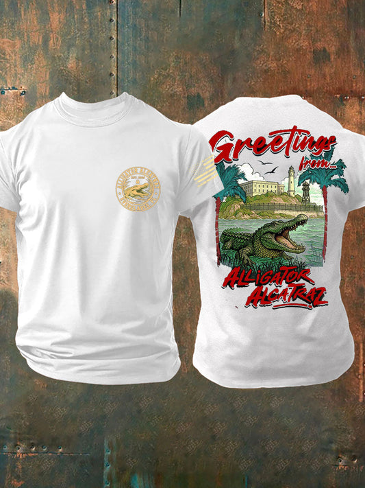 Men's Alligator Alcatraz Funny Florida Everglades Dark Humor Printed T-shirt