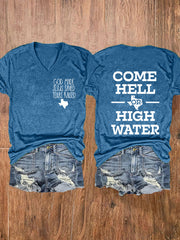 Women's Texas Strong God Made Jesus Saved Texas Raised Come Hell Or High Water Short-sleeved T-shirt
