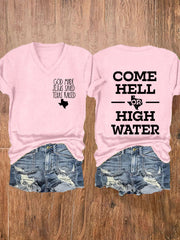 Women's Texas Strong God Made Jesus Saved Texas Raised Come Hell Or High Water Short-sleeved T-shirt
