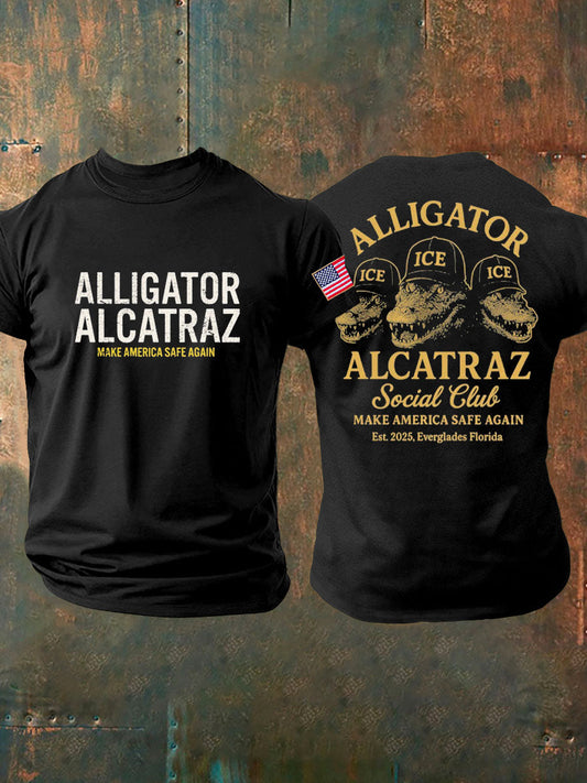 Men's Unisex Retro Alligator Alcatraz Funny Florida Everglades Dark Humor T-shirt